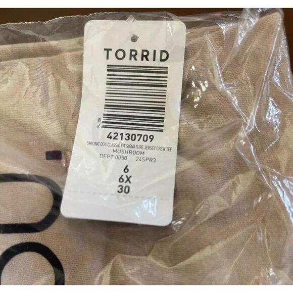 Torrid +6 Taupe Crew Text I'M Smiling At Your Dog Not You Short Sleeve T-Shirt - Picture 5 of 5
